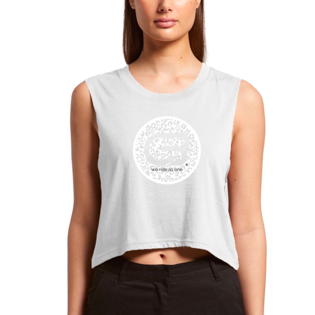 CYCLEBAR- WE RIDE AS ONE CIRCLE CROP TANK - WHITE