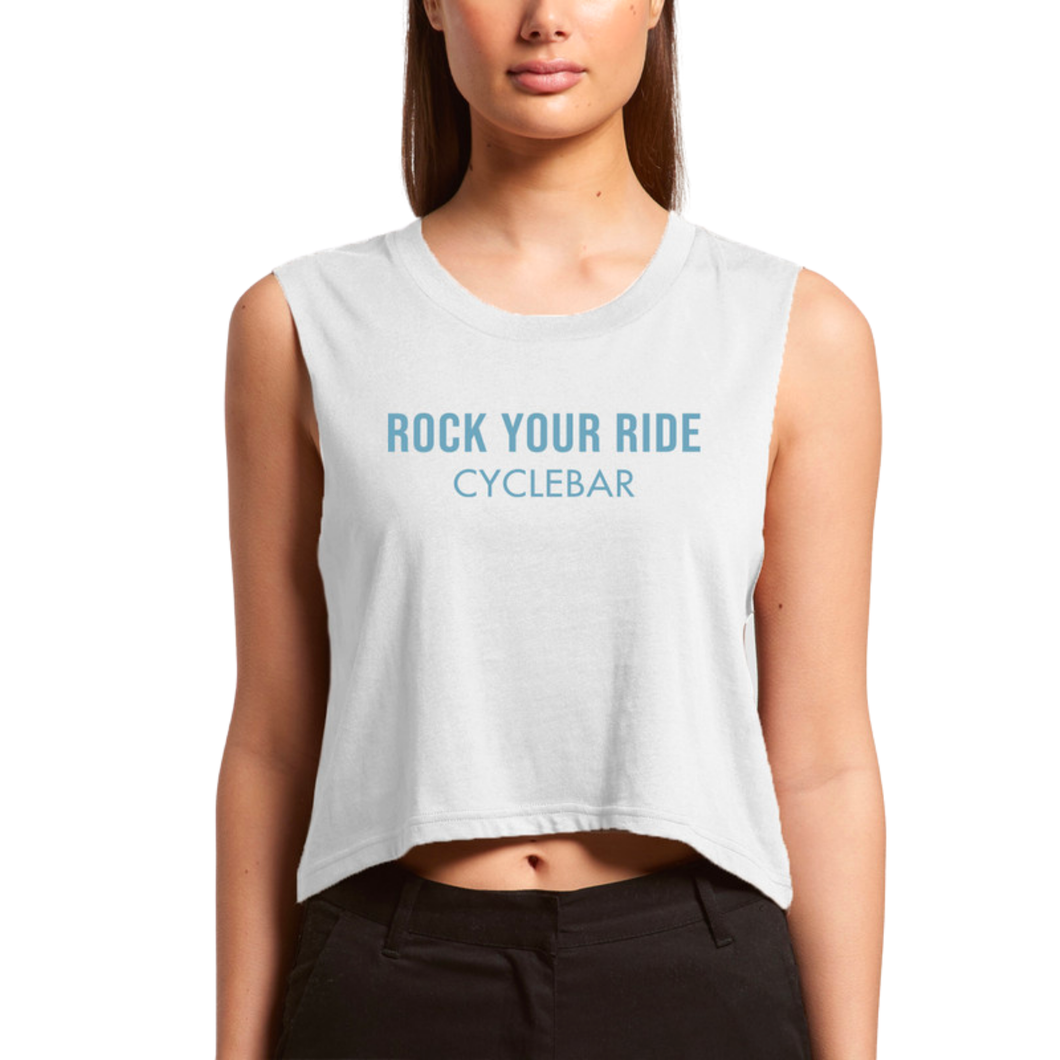 CYCLEBAR- ROCK YOUR RIDE CROP TANK - WHITE
