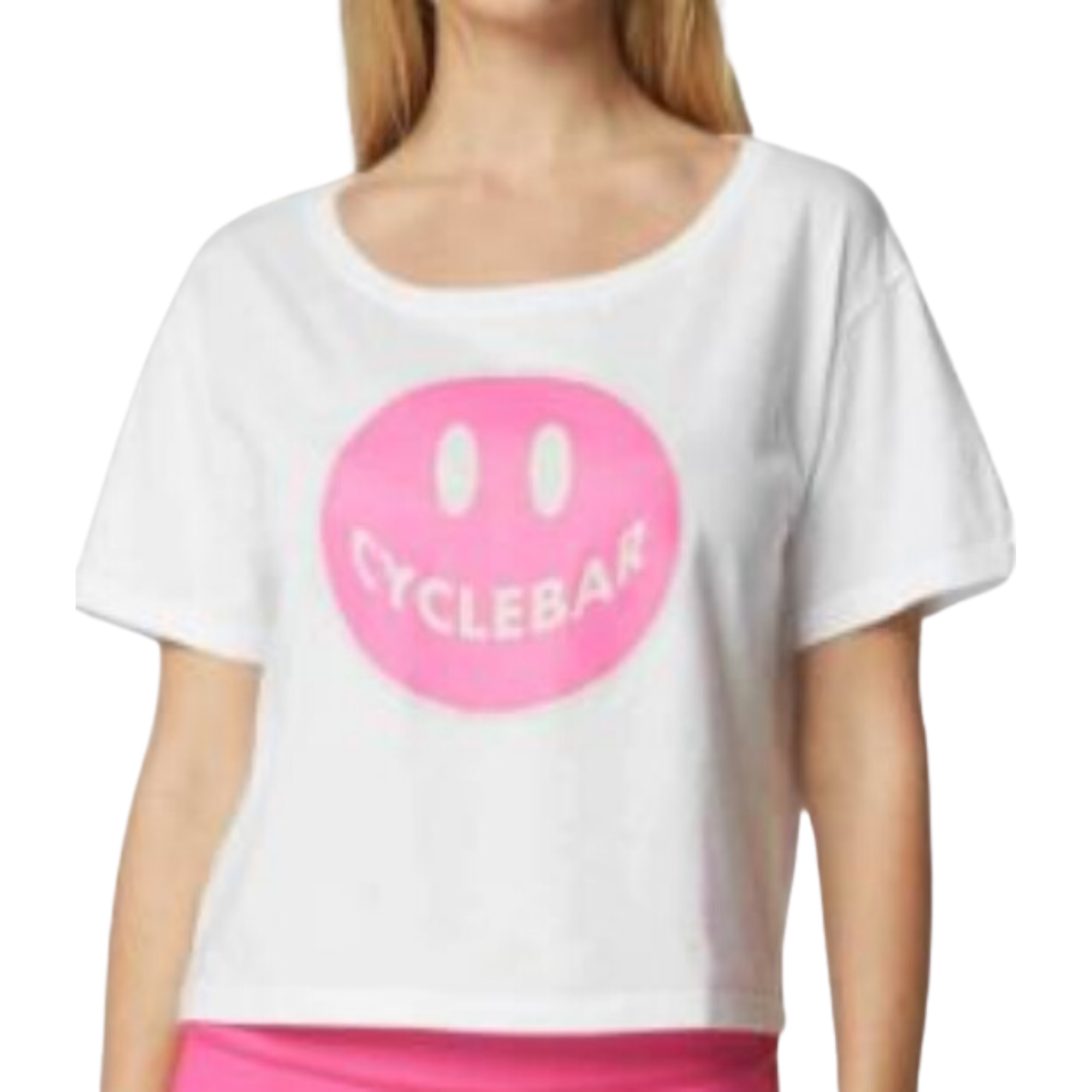 WITH AVA CROPPED BOXY TEE WHITE W PINK SMILEY