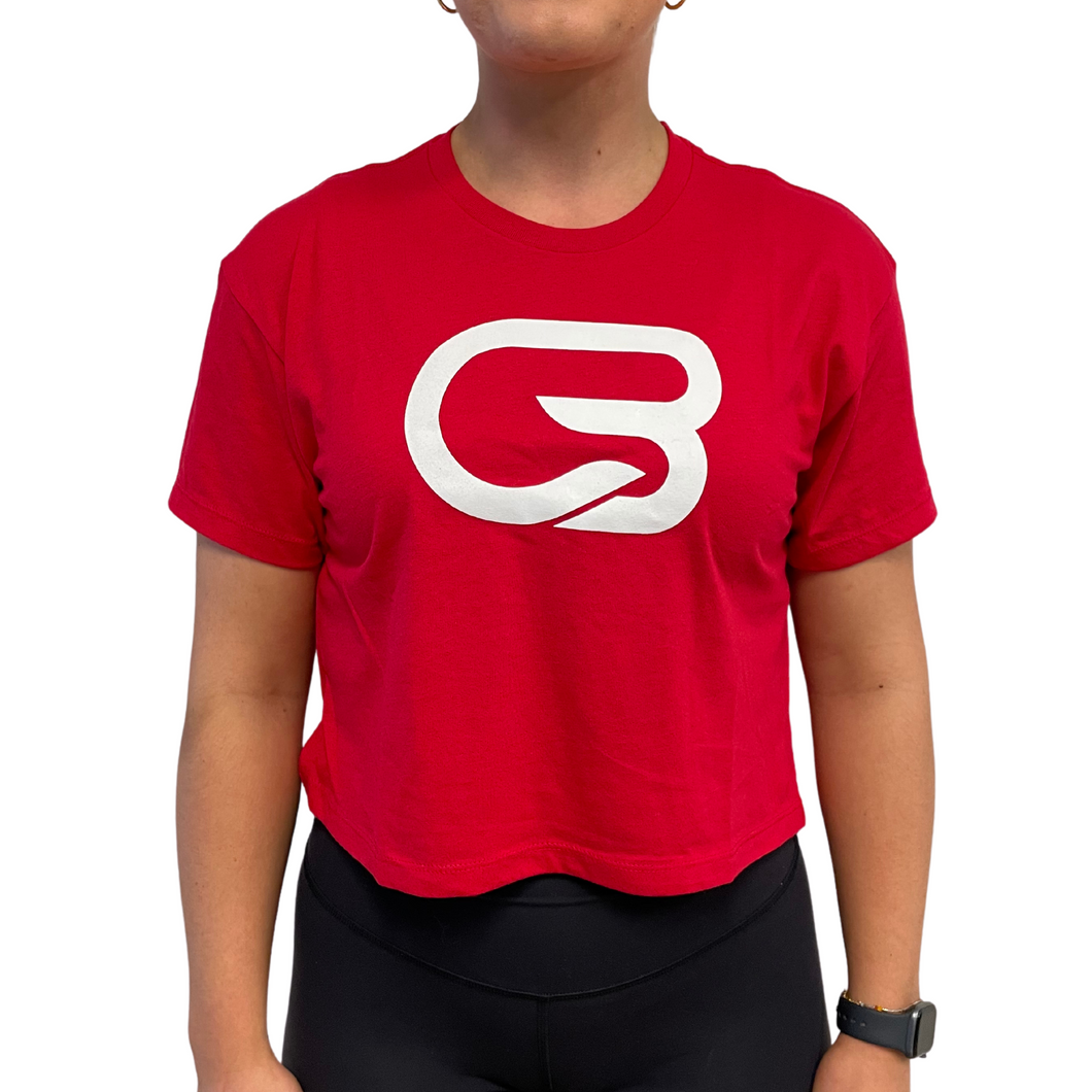 CYCLEBAR- STACKED CLASSIC CB CROP TEE - RED